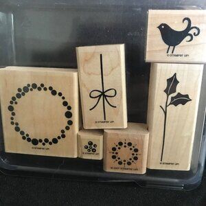 Stampin Up Berry Christmas 2007 Wood Rubber Stamp Set Of 6